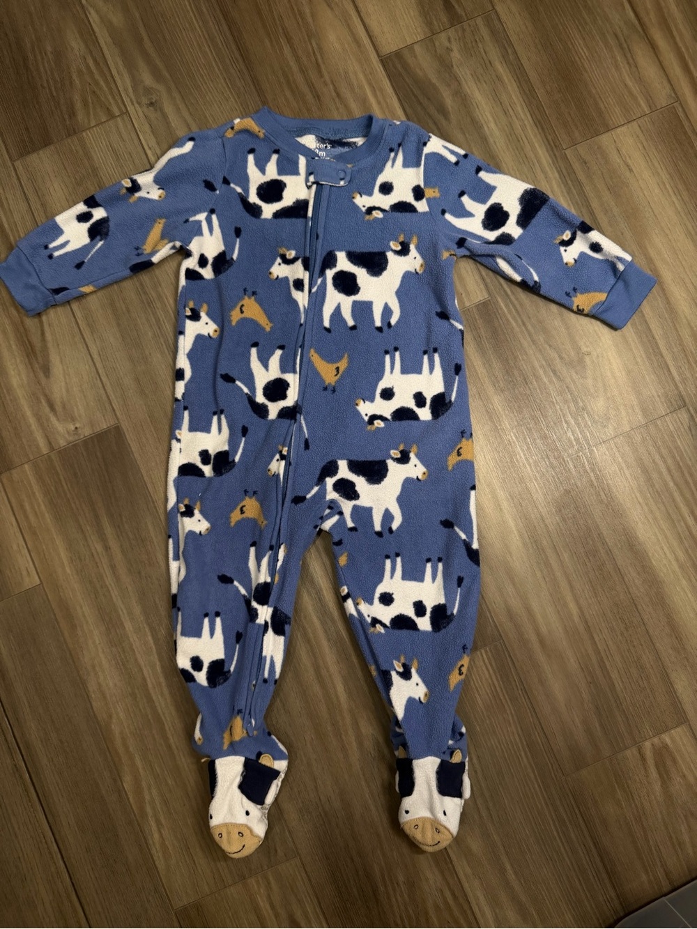 Blue Cow Print Kids One-Piece Footed Pajamas